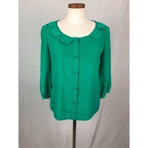 ModCloth Green Blouse with Scalloped Collar